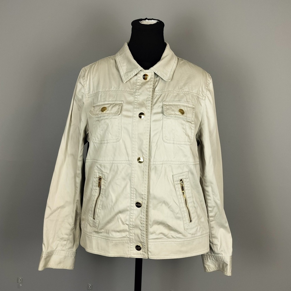 Cotton Utility Jacket Jones New York Size Large Beige Gold Button